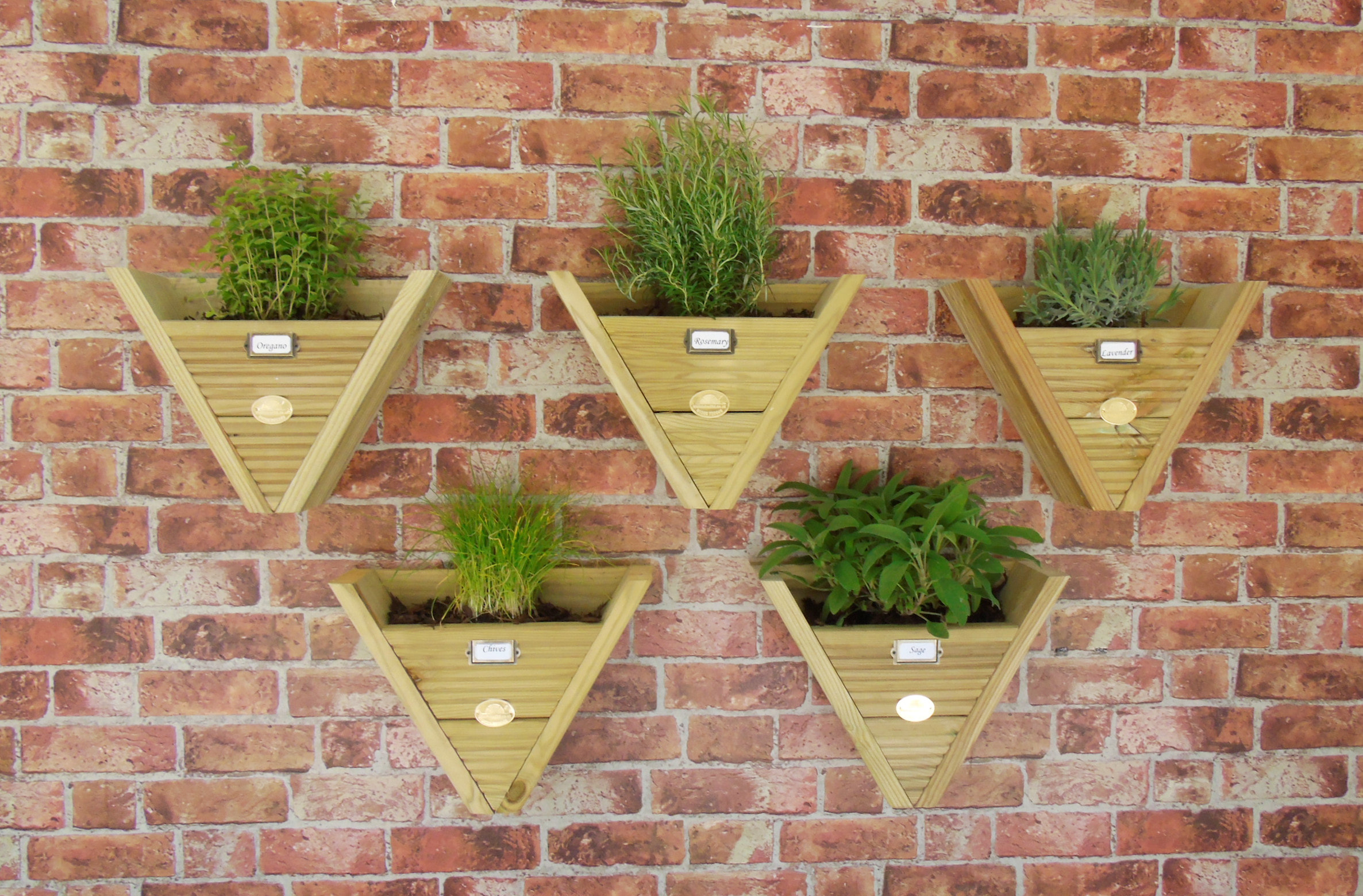 Small Wooden Triangle - Hanging Herb Planters Pots 